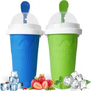 Slushie Maker Cup, 2 count Frozen Magic Slushy Maker Cup,Slushy Cup for Juices, Milk and Ice Cream Make, Portable Frozen Magic Slushie Cup Maker for , Friends and Family (Blue+Green)