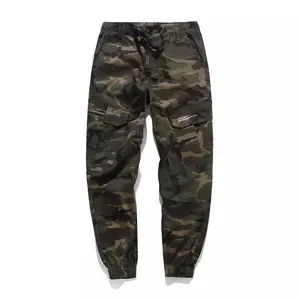 Men's Casual Summer Streetwear Jeans Jogger Pan Fabric Menswear Pants Straight Polyester Belt Plush Trouser Camouflage Camo Pocket