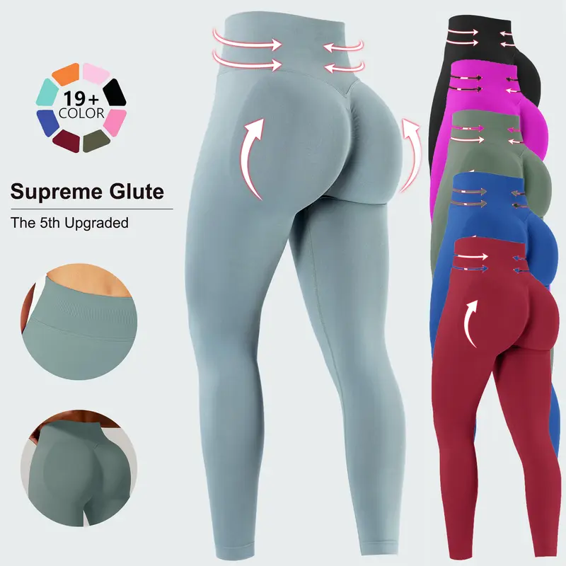 Jetjoy Women's Seamless Shaping Leggings - Stretchy High-Waist Scrunch Butt Lifting Tummy Control Skinny Pants, All-Season Female Sportswear for Gym & Yoga, Summer Vibe Outfit
