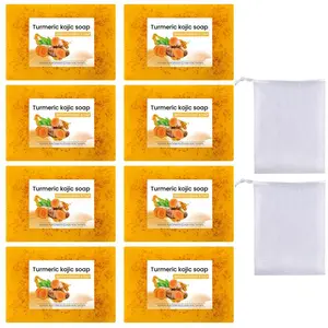 Turmeric Lemon Soap, 8 Counts Deep Cleansing Bathing and Facial Soap with 2 Foaming Nets, Suitable for Both Men and Women, Cleanser, Skin Care Solution, Body Care Products