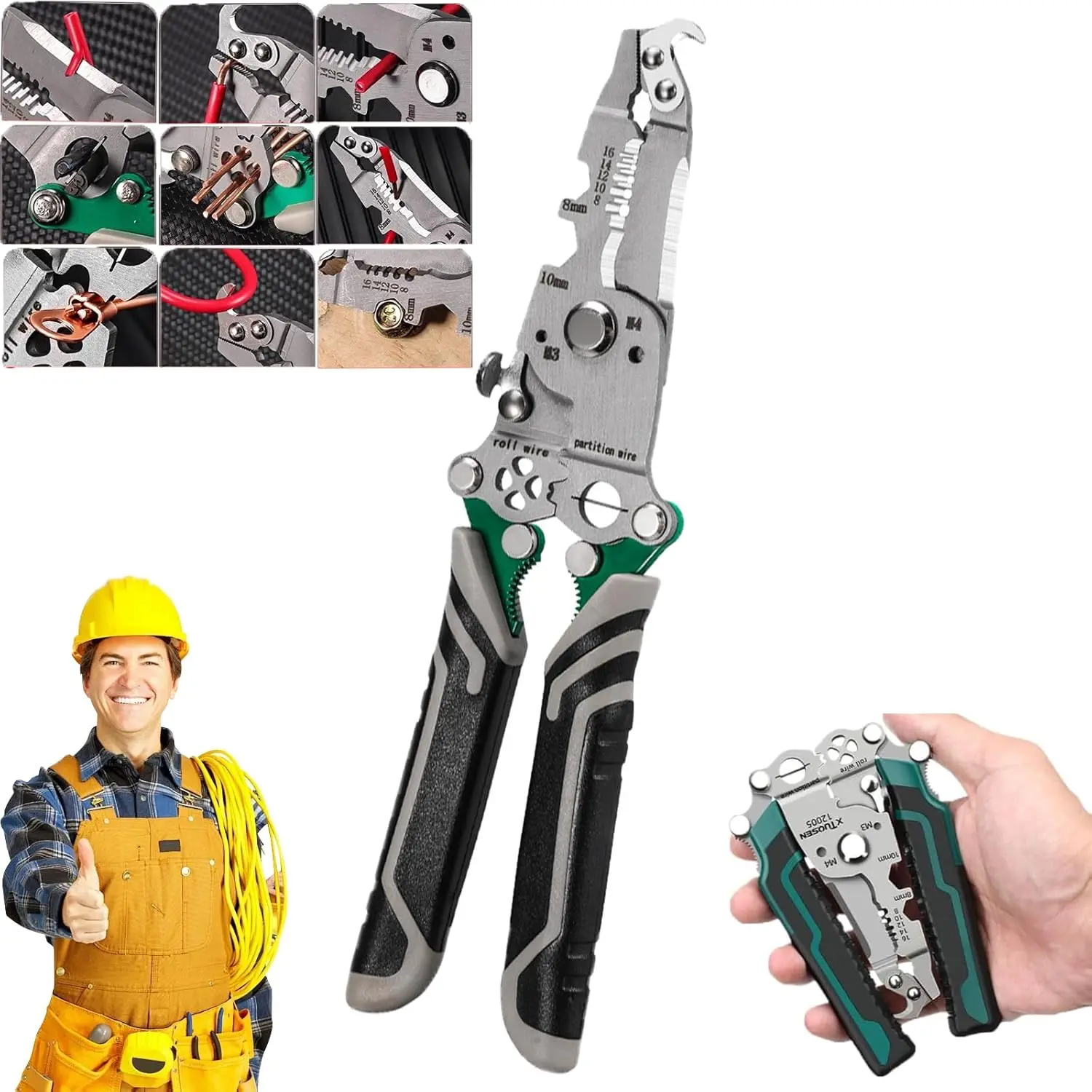 18 in 1 Foldable Wire Stripper, 2024 Upgraded Multifunctional Foldable Professional Wire Stripper，Foldable Wire Stripper Convenient Wire Strippers Crimping Pliers Cutting Pliers (1PCS)