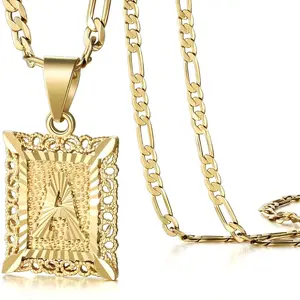 KISSYAN Initial Pendant Necklace for Men Womens, 14K Gold Plated Square Letter Capital Necklace Alphabets from A-Z Figaro Chain Necklace TikTokShopBlackFriday