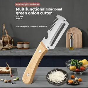 2-in-1 Multifunctional Peeler with Wood Handle – Set of 2 Stainless Steel Thickened Fruit Peeler Knife for Peeling & Opening Bottles, Perfect for Apple, Potato, Carrot, Pumpkin & Papaya, Kitchen Tool Utensils Wooden
