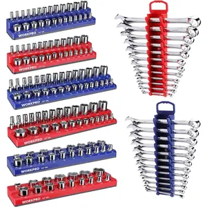 8-Piece Magnetic Socket Organizer and Magnetic Wrench Organizer Set, Socket Holder Set 1/4", 3/8", 1/2" Drive Metric SAE Socket Storage, Metric SAE Wrench Holder(Socket, Wrench not Included)