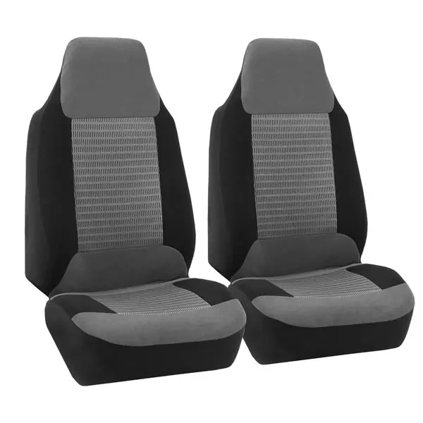 Premium Fabric Front Car Seat Covers with Padded Backrest, Adjustable Straps, Airmesh, Breathable Design, Heated-Seat Compatibility, Gray Set, Padded Seat Backrest