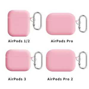 Solid Color AirPods Case 1/2 Soft Silicone Protective Cover with Keychain for Teen Women Men