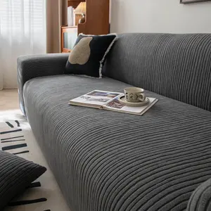 1count Simple Line Elastic Full Coverage Sofa Cover, Universal Non-Slip Waterproof Cat Scratch Protection, Ideal for Living Room Furniture, Elastic Sofa Slipcover
