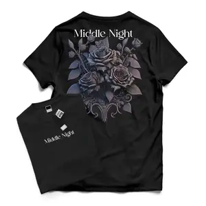 Unisex Middle Night Rose Print T-Shirt, Dark Aesthetic Casual Top