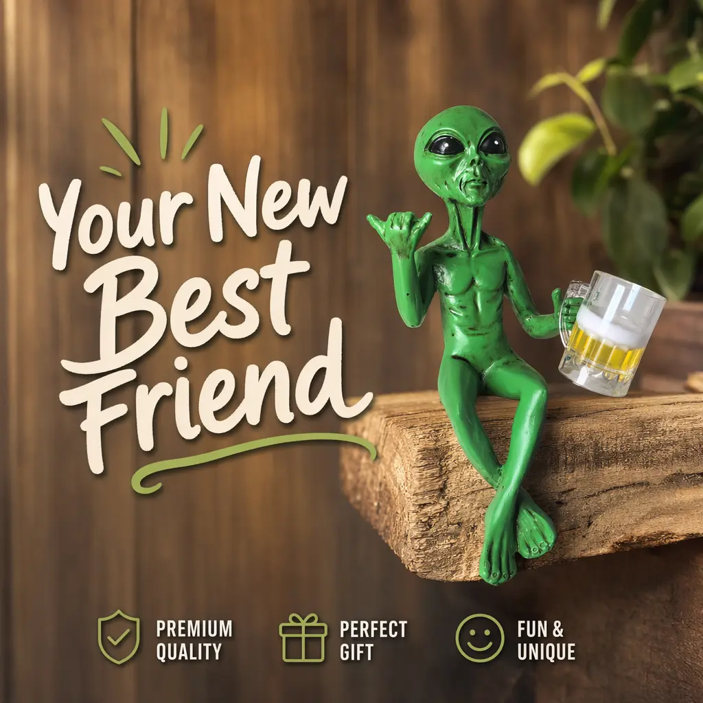 Funny Drinking Alien Figurine, Resin Green Alien Statue with Beer Mug, Humorous Outer Space Alien Sculpture for Home, Bar, Desk, Shelf, Garden & Patio Decor