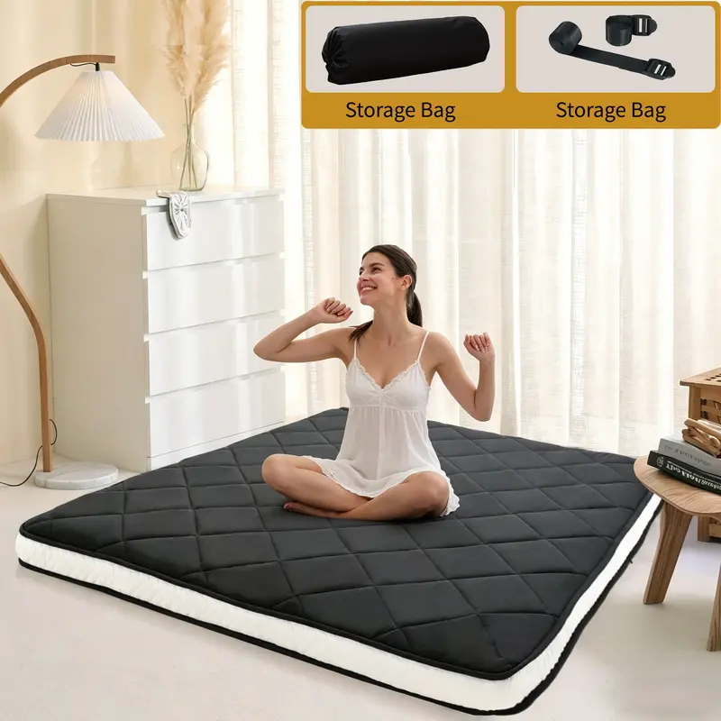 [Extra Storage Bag] Lilypelle Japanese Floor Mattress Futon Mattress, Foldable Mattress Topper Thicken Tatami Mat Roll Up Mattress, Folding Sleeping Pad Breathable Floor Lounger Guest Bed for Camping Couch, Twin Full Queen Durable Memory Foam familyfun