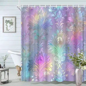 2D Flat 1Pc Rainbow Color Soft Pink/Blue/Purple/Green/Gold/Black/White/Grey/Beige - Luxurious Bathroom Decor with 12 Hooks - Shimmering Marble Effect - Machine Washable - Elegant Bathroom Partition - Spa-Like Bathroom Experience - Modern Curtain Alternati