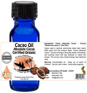 Cacao Oil - Made with Organic Absolute Cocoa - Theobroma cacao - Peruvian - 1 oz