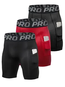 Compression Shorts Men's 3 Pack Anti-Chafing Underwear Base Layer Quick Dry Running Shorts with Pockets for Workout and Gym Exercise Athletic Bottoms
