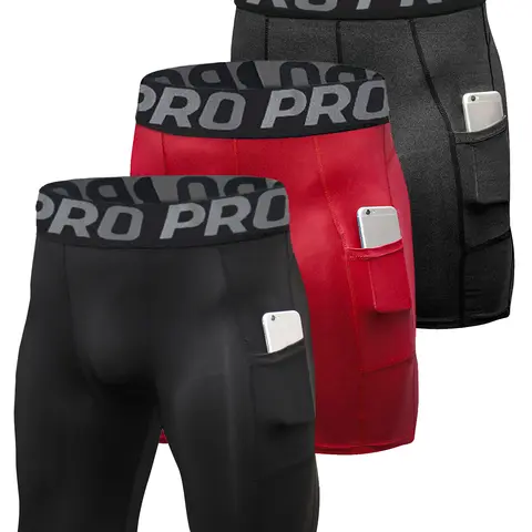Compression Shorts Men's 3 Pack Anti-Chafing Underwear Base Layer Quick Dry Running Shorts with Pockets for Workout and Gym Exercise Athletic Bottoms