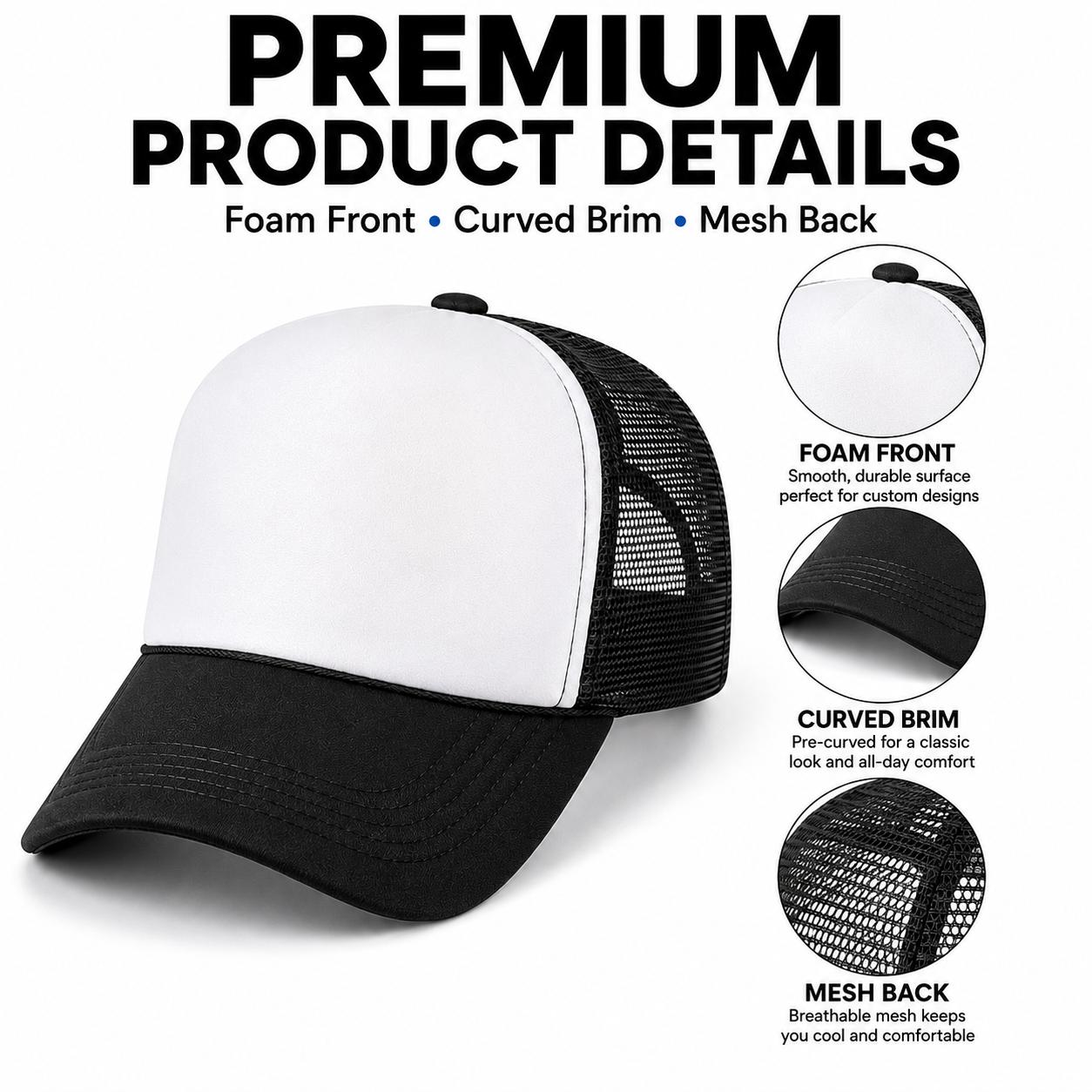 10-Pack Blank Foam Trucker Hats - Adjustable Mesh Snapback, 10-Color Bulk Baseball Caps, Breathable Mesh Netting Hats for Custom DIY, Parties, Breathable Mesh Hats 10-Pack Blank Foam Trucker Hats - Adjustable Mesh Snapback, 10-Color Bulk Baseball Caps, Breathable Mesh Netting Hats for Custom DIY, Parties, Breathable Mesh Hats