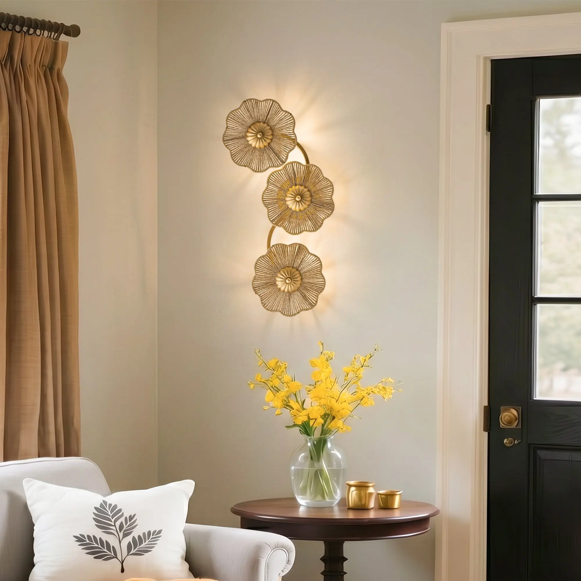 Amos 3-Light Bohemian Golden Wall Sconce Lighting, Vintage Brass Wall Lamp for Bedroom & Hallway