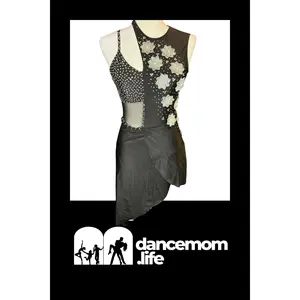 Midnight Bloom – Adult Small Black Dance Costume with Floral & Rhinestone Accents