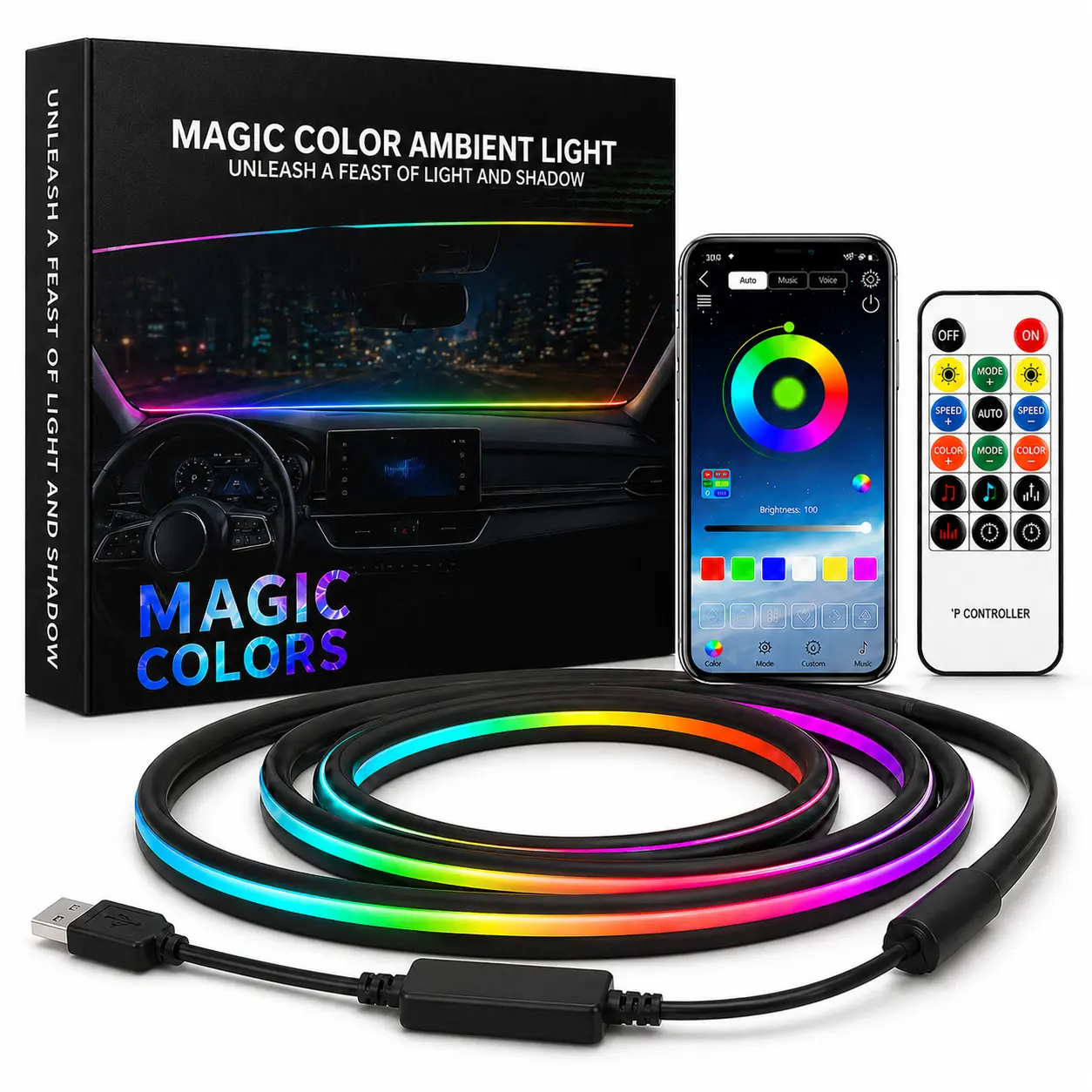 Car Interior LED Lights, Trimmable 140cm Fiber Optic Strip, USB Powered with App Control & Music Sync for Any Car or Truck#Summervibes outdoorfun