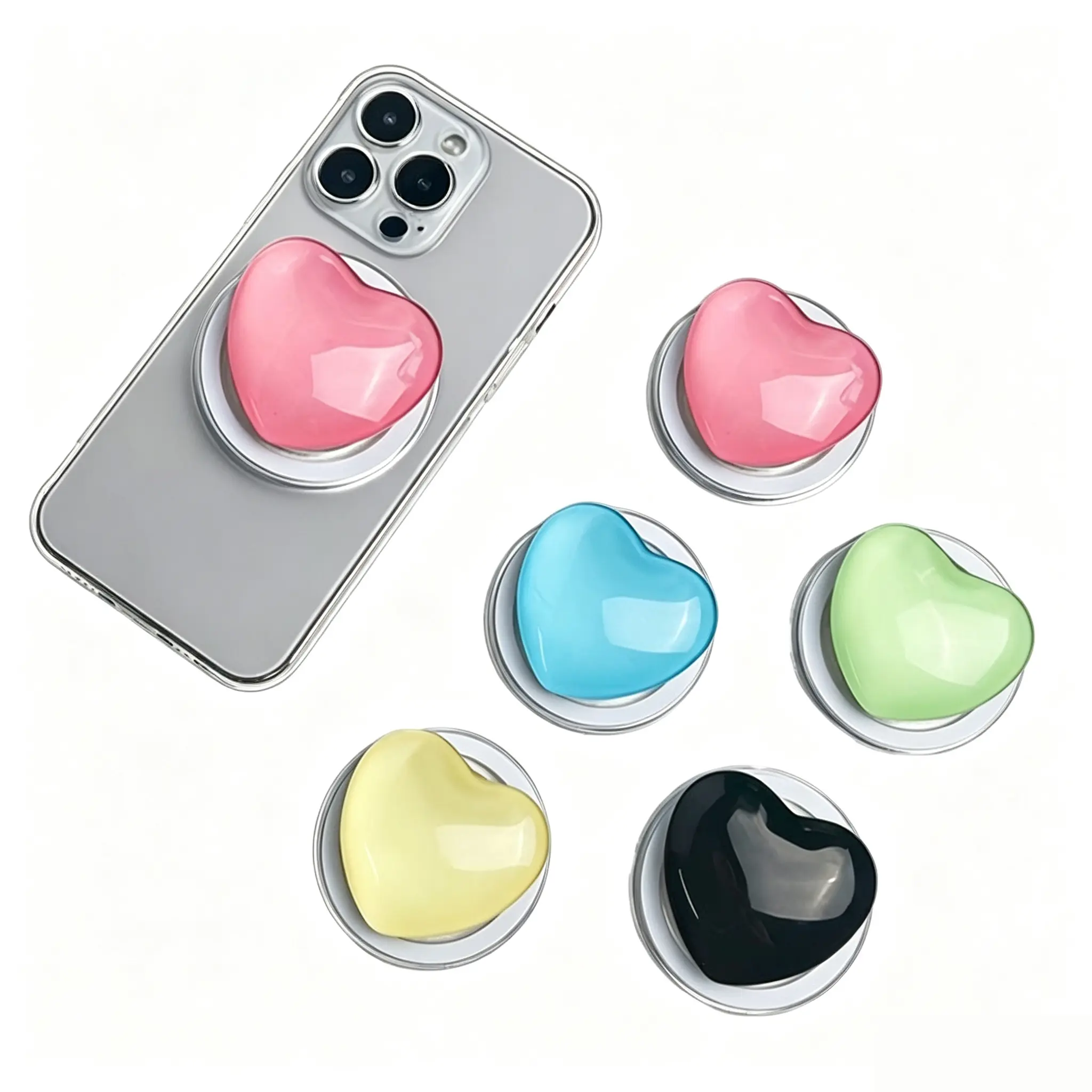 Cute Pink Heart Shaped Airbag Magnetic Finger Phone Holder, Stable & Portable Phone Stand, Magnetic Phone Grip and Phone Stand for most phones, Phone Accessories for Women & Girls