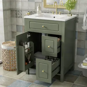 24-Inch Bathroom Vanity with Ceramic Sink, 1 Soft Close Door, 2 Soft Close Drawers, and Double Storage Racks on the Door