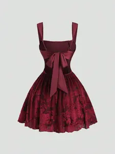 Burgundy Velvet Mini Dress - Elegant Holiday Party Dress for Women, Lace-Up Back