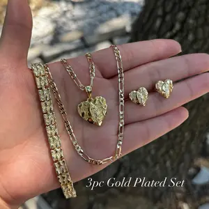 Virgencita Nugget Gold Plated 3pc Set- Necklace, Earrings and Bracelet