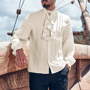 PASLTER Mens Pirate Medieval Shirts Ruffle Steampunk Victorian Cosplay Costume Gothic Renaissance Shirt Viking Tops