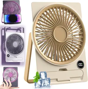 Ultra Slim Card USB Rechargeable Mini Fan, 2026 New Ultra-Quiet Portable Fan, 180° Tilt Folding Powerful Breeze Slim Card Fans, 6 Speeds Adjustable Speed Table Fans with Cell Phone Holder