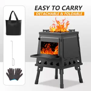 Wood Burning Camp Stove Portable Cast Iron Wood Stove For Outdoor Hiking Picnic BBQ Travel Black
