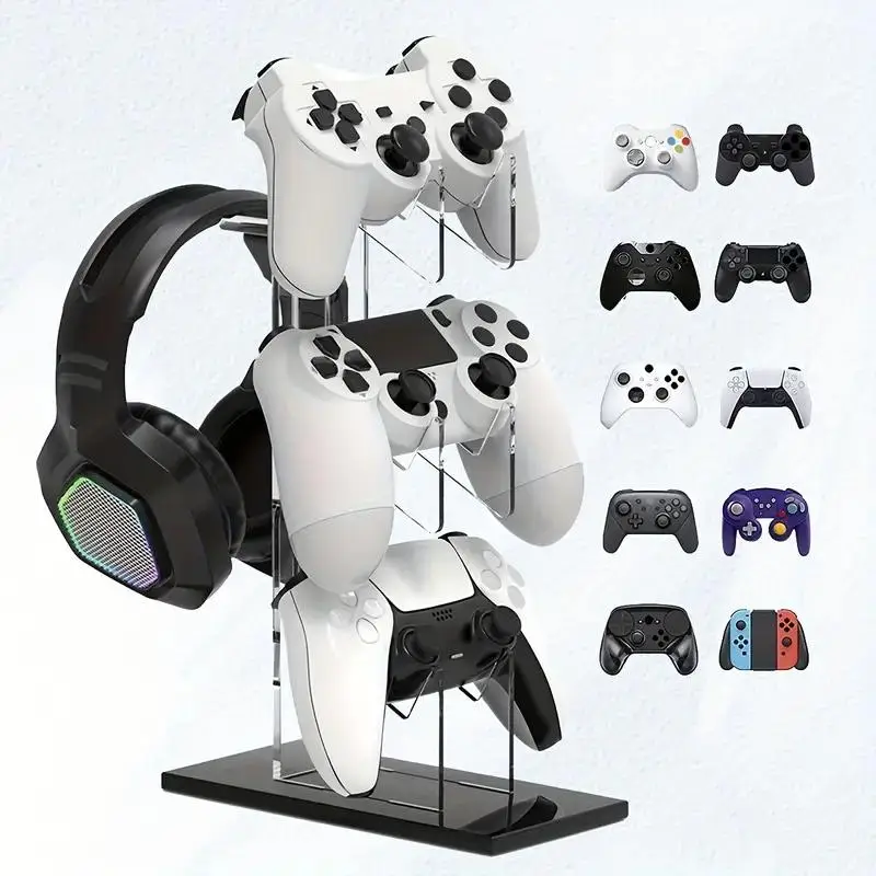 3-layer Game Controller Stand & Headphone Stand, Storage Stand For PS5 S4 Controller, Controller Holder Headset Stand Gaming Accessories, Headphone Ha