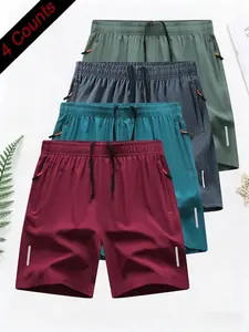 Men's Solid Color Casual Shorts, Zip Pocket, Lightweight Breathable Comfort, Summer Daily Wear, Quick-Dry Gym Shorts, Summer Sports Shorts