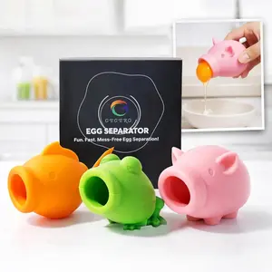 Food Grade Silicone Egg Yolk Separator Dishwasher Safe Kitchen Gadget for Cooking Baking Quick Mess-free Separate Raw Egg Yolk from White Pack of 3 Pig Fish & Frog Design