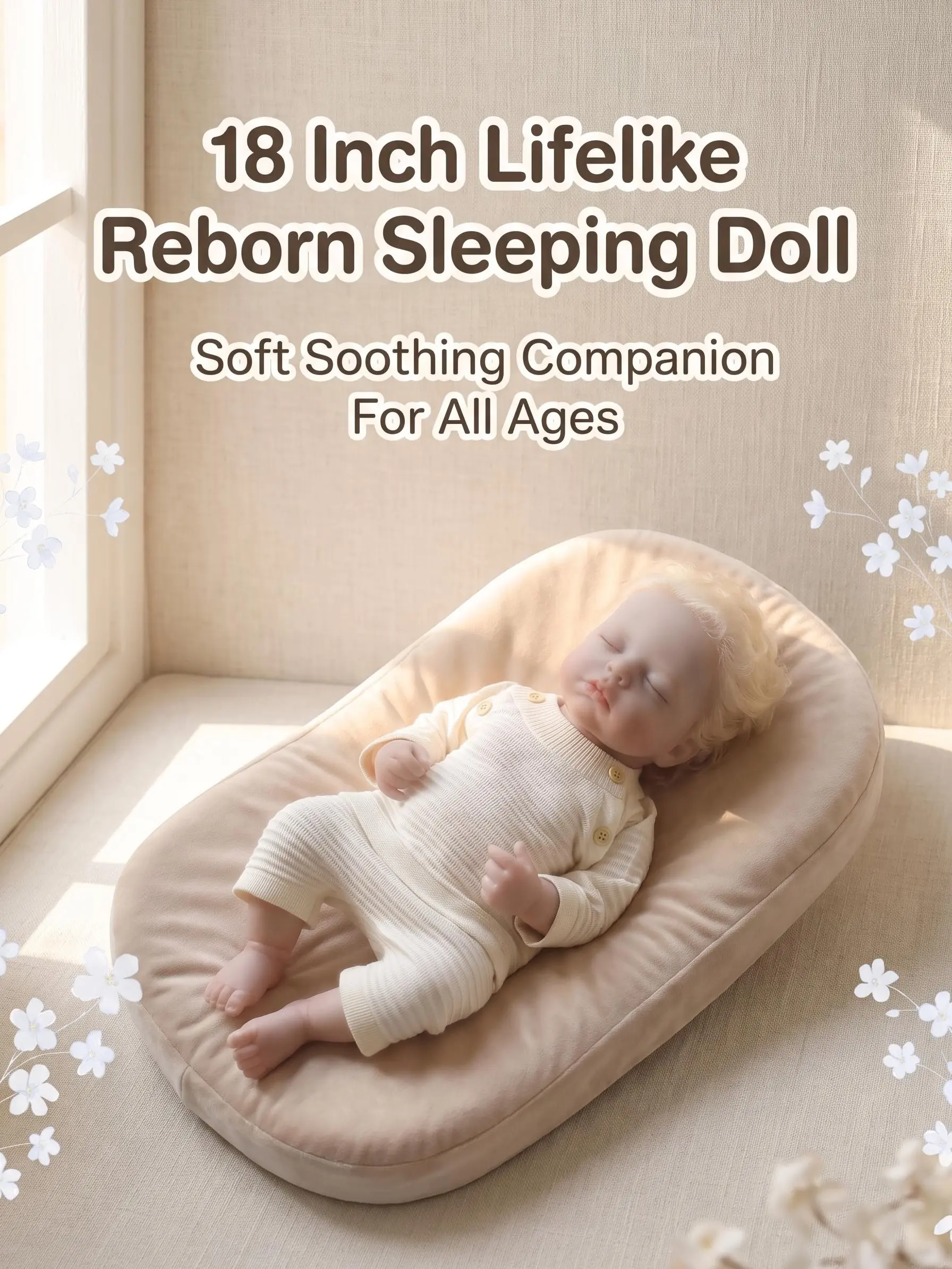 18 Inch Full Body Vinyl Closed Eyes Sleeping Reborn Baby Doll, Cream Waffle Knit Outfit  Reborn Doll, CPC Certified Realistic NewbReborn Baby Doll, Christmas Gift,  Handmade, Collectible, Toy, Gift for Girlsorn Doll for Play, Collection & Holiday Gifts