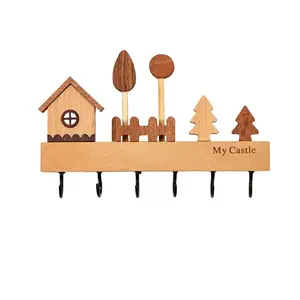Solid Wood No-Drill Creative Key Hook Wall Beech Entrance Decoration Key Storage Rack Wall-Mounted Entryway