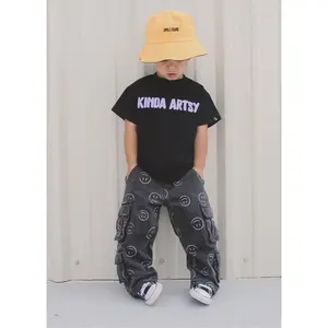 Smiley Face Baggy Jeans Black