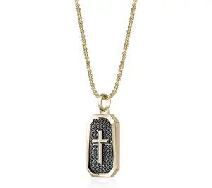 LYNX Men's Sterling 0.48 cttw Black Diamond Dog Tag w/ Chain