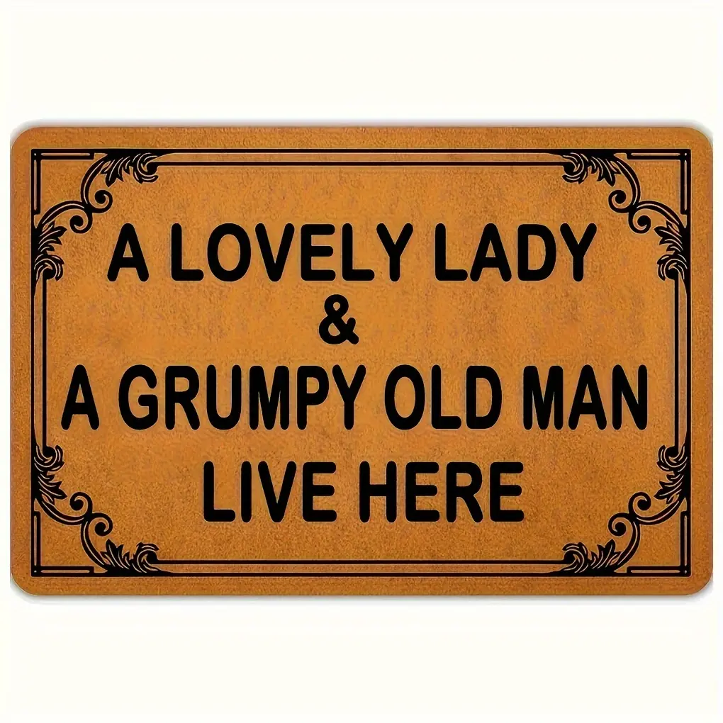 Funny Welcome Mat Diatomaceous Earth Doormat A Lovely Lady and a Grumpy Old Man Live Here Super Absorbent Quick Dry Non Slip Bath Mat for Front Door Kitchen Entrance Bathroom Decor Housewarming Gift