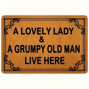 Funny Welcome Mat Diatomaceous Earth Doormat A Lovely Lady and a Grumpy Old Man Live Here Super Absorbent Quick Dry Non Slip Bath Mat for Front Door Kitchen Entrance Bathroom Decor Housewarming Gift