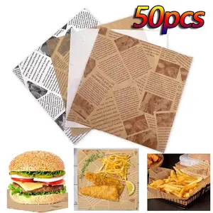 50pcs Greaseproof Paper Food Wrapping Paper 18x18cm for Baking Sandwich Burger Fries Fried Food Wrapping Paper Plate Mat Accessories
