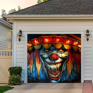 1pc 2D Flat Vibrant Circus Tent Backdrop with Eerie Clown Face Polyester Single Sided Print for Halloween Day of the Dead Carnival Parties Bedroom Living Room Decor Banners White Ornaments Decoration