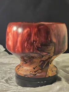 Dazzling Hand Turned Rosebush Rootball Epoxy Dish with Unique Marbled Design and Natural Wood Texture