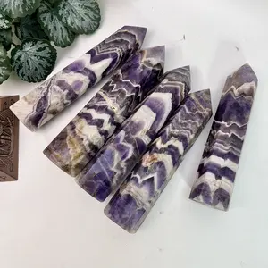 Dream Amethyst Pointed Large Tower Natural Crystal Stone Gemstone Obelisk Tower 6 Faceted Reiki Chakra Meditation Therapy