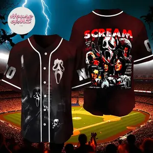 Halloween Horror Baseball Jersey – Personalized Scary Movie Inspired Jersey for Men, Spooky Villain Costume Shirt