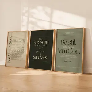 Sage Neutral Christian Wall Art Set | Bible Verse Prints Isaiah 40 31 Psalm 46 10 | Faith Scripture Art | Strength & Stillness Decor