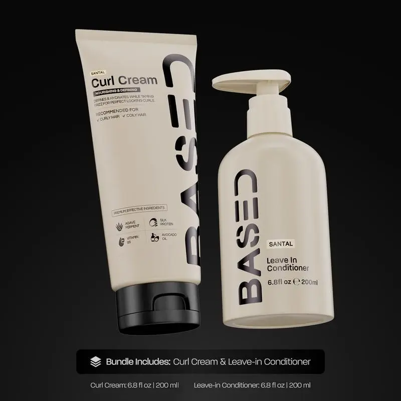 BASED Curly Duo: Science-Backed Curl Cream & Leave-In Conditioner Bundle - Defines Curls, Controls Frizz, Medium Hold with Agave & Silk Protein, Instant Hydration & Nourishment, No Cheap Fillers