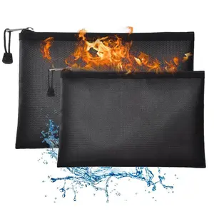 Fireproof Safe Money Document Bags - 2 Pack 13.4" x 9.8" and 10.6" x 6.7" Waterproof Zipper Bag, Fire & Water Resistant Storage Organizer Pouch for A4 A5 Documents Holder,File,Cash,Passport,Tablet