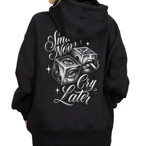 Smile now cry later Chicano Clothing Lowrider Chicana Art Gangster Cholo Outfit Cotton Fabric Menswear Casual Streetwear Hoodie Unisex Loose Fit Style 1510 4