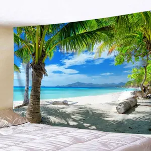 Tropical Beach Pattern Tapestry, 1/2 Counts Summer Beach Background Photography Tapestry, Wall Hanging Decor for Home Living Room Bedroom, Home Decor Supplies