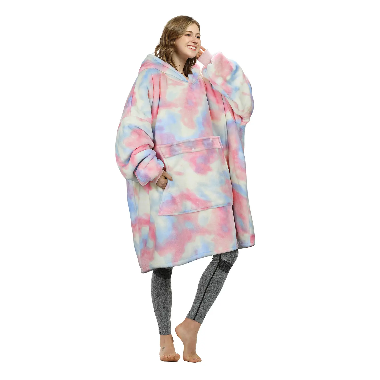 Catalonia Sherpa Fleece Oversized Blanket Hoodie,Super Warm Thick Hooded Blanket For Adults,Wearable Blanket Sweatshirt Cotton Candy