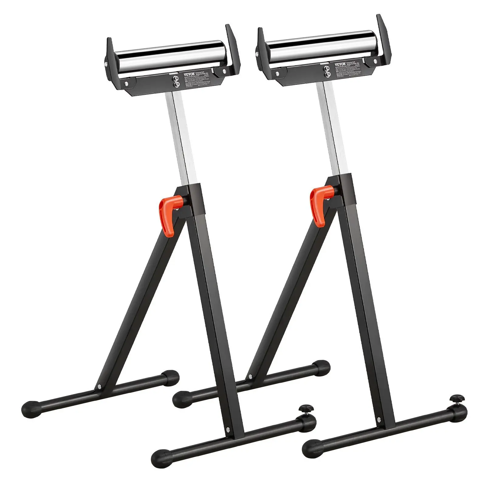 VEVOR 2-Pack Heavy Duty Roller Stands, 250 lbs Load Capacity, 27-43 in Flexible Height Adjustment, Folding with Polished Steel Roller Head & Edge Guides, Easy Installation for Table Saw Outfeed Woodworking Support, Ideal for On-the-Go Tasks, 27-43 Inches